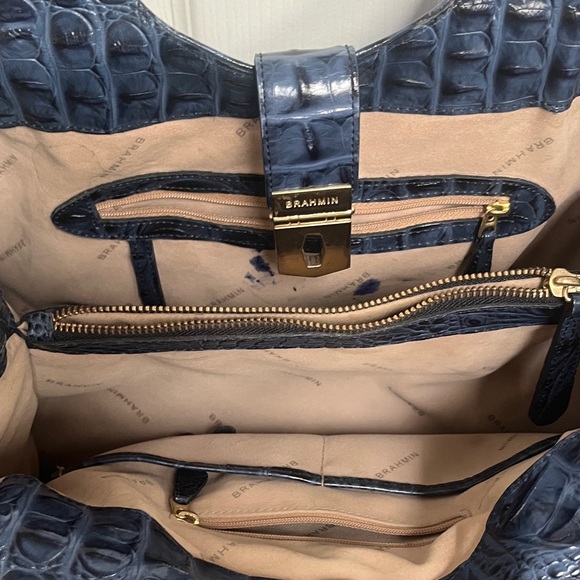 Brahmin Navy Crocodile-Embossed Shoulder Bag - Picture 11 of 15